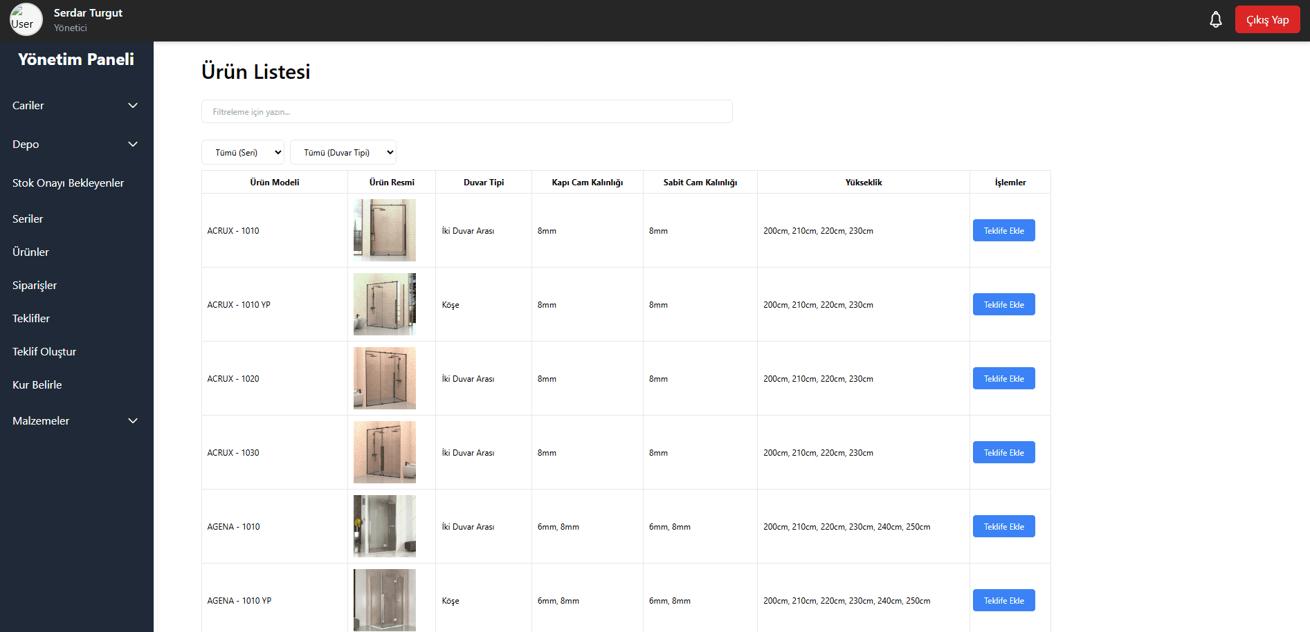 KABINOX Admin Panel screenshot